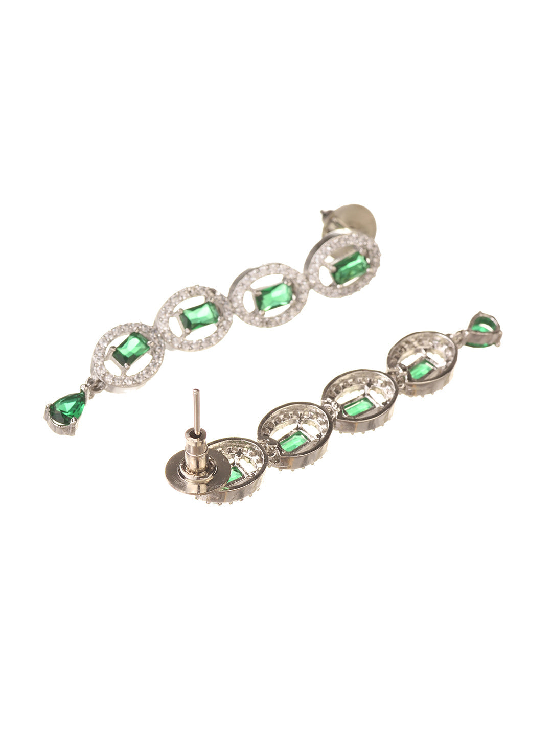 White Rhodium Plated Green AD studded Necklace Earrings Jewellery Set, zaveri pearls, sale price rs, sale price, sale gold plated, sale gold, sale, rubans, ring, regular price, priyassi jewel