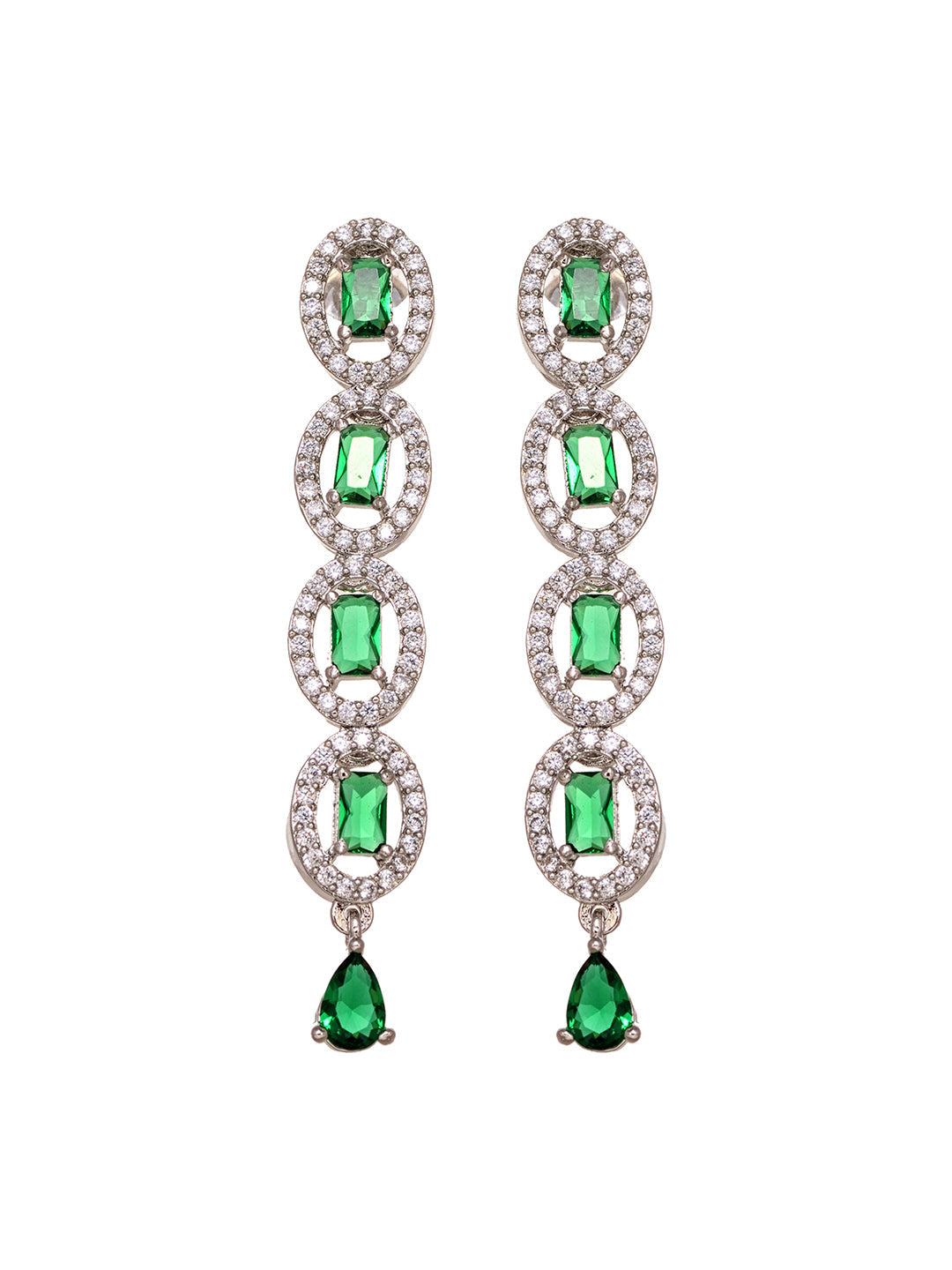 White Rhodium Plated Green AD studded Necklace Earrings Jewellery Set, zaveri pearls, sale price rs, sale price, sale gold plated, sale gold, sale, rubans, ring, regular price, priyassi jewel