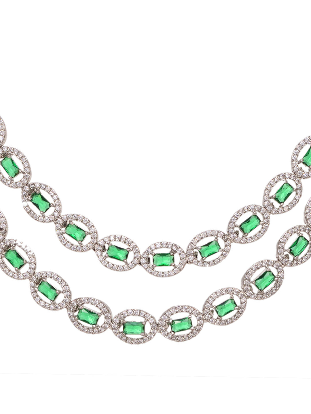 White Rhodium Plated Green AD studded Necklace Earrings Jewellery Set, zaveri pearls, sale price rs, sale price, sale gold plated, sale gold, sale, rubans, ring, regular price, priyassi jewel