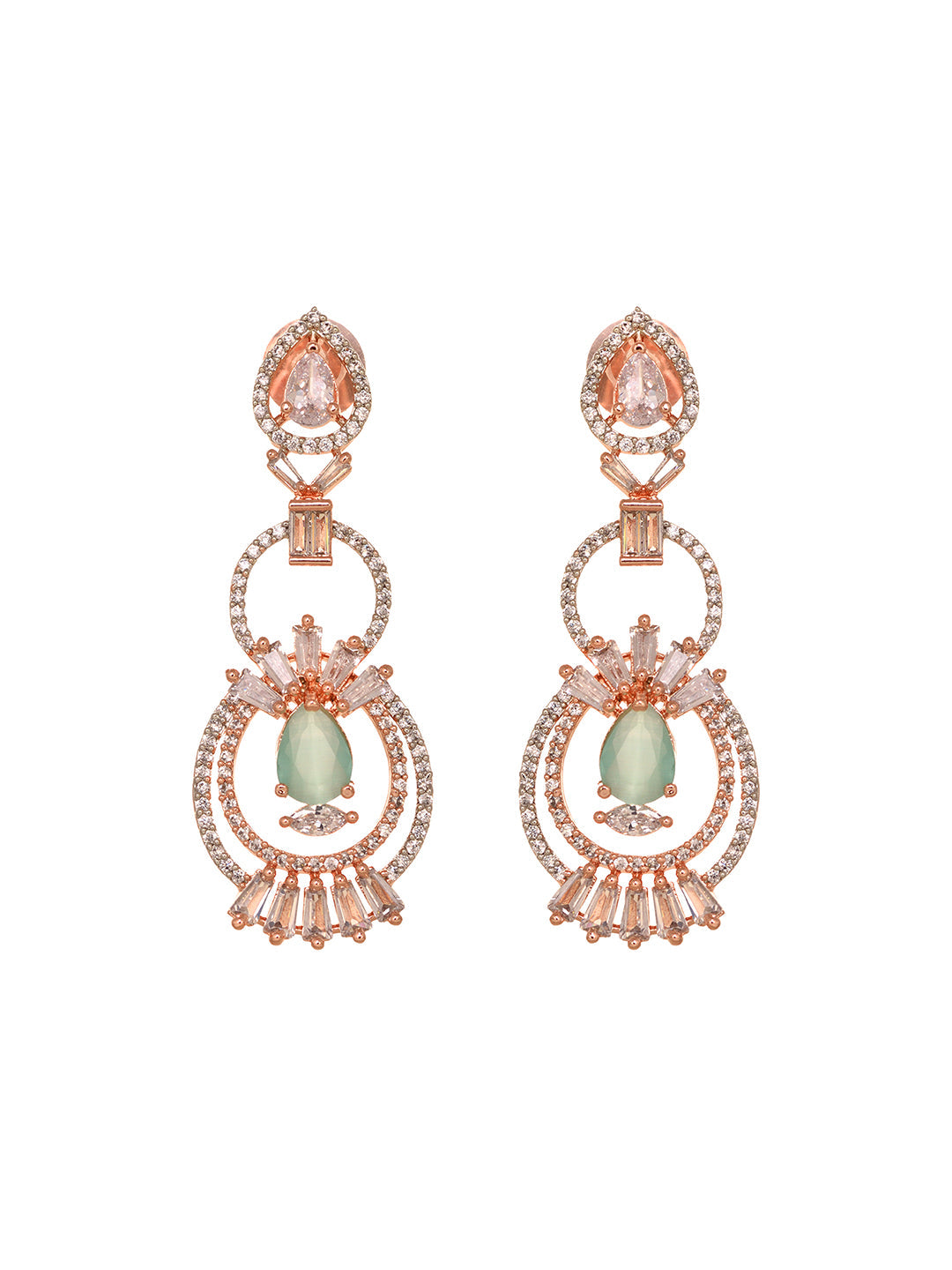 Rosegold Plated Mint AD studded Necklace Earrings Jewellery Set, zaveri pearls, sale price rs, sale price, sale gold plated, sale gold, sale, rubans, ring, regular price, priyassi jewellery, 
