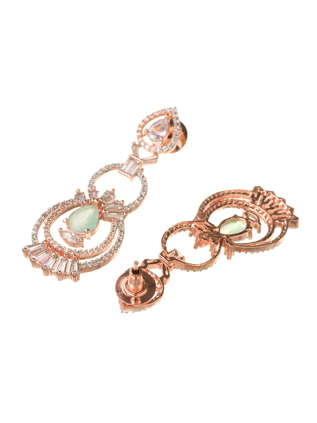 Rosegold Plated Mint AD studded Necklace Earrings Jewellery Set, zaveri pearls, sale price rs, sale price, sale gold plated, sale gold, sale, rubans, ring, regular price, priyassi jewellery, 