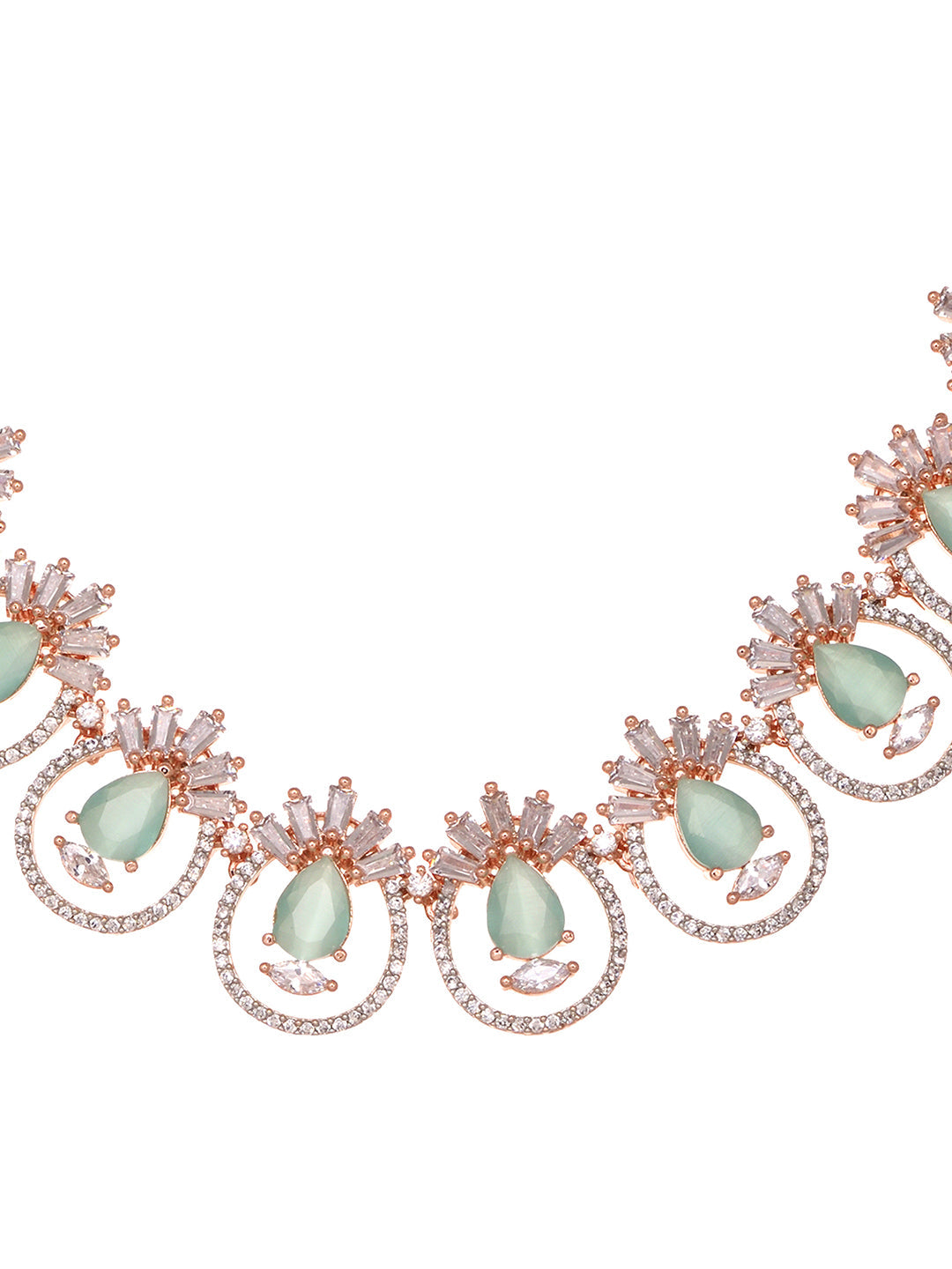 Rosegold Plated Mint AD studded Necklace Earrings Jewellery Set, zaveri pearls, sale price rs, sale price, sale gold plated, sale gold, sale, rubans, ring, regular price, priyassi jewellery, 