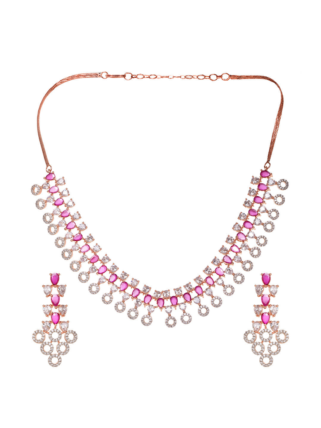 Rosegold Plated Red AD studded Necklace Earrings Jewellery Set, zaveri pearls, sale price rs, sale price, sale gold plated, sale gold, sale, rubans, ring, regular price, priyassi jewellery, k