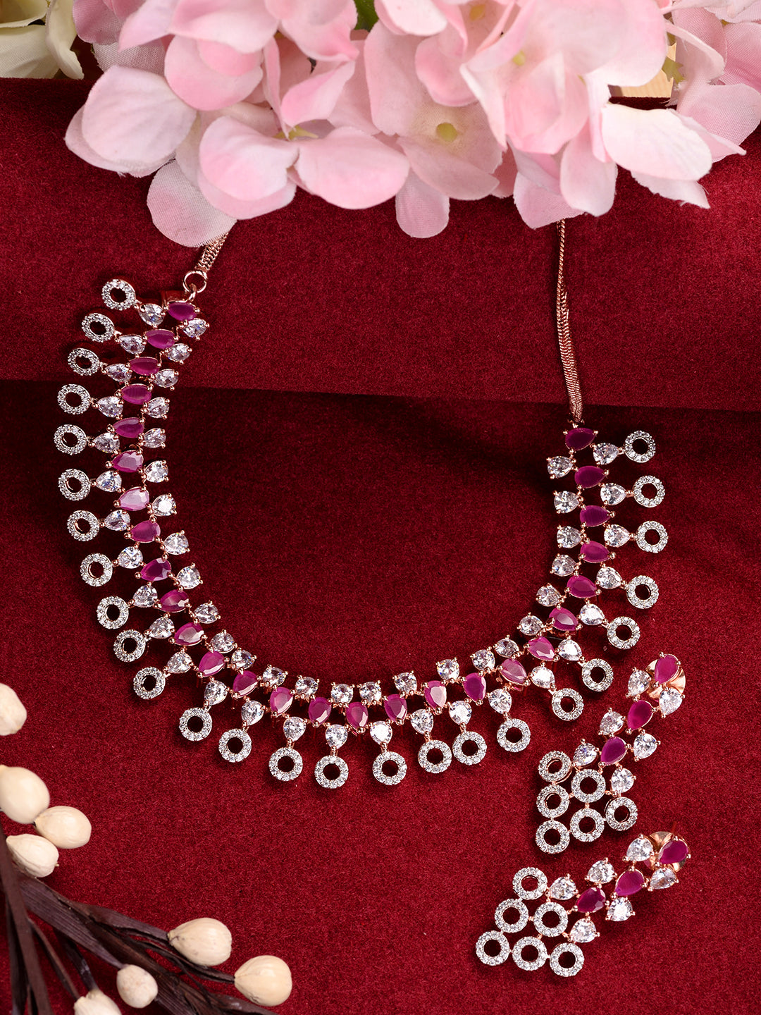 3PCS Rose Necklace Earring Ring Bracelet Set for Women Girls Vintage Rose  Flower Necklace Set Gold