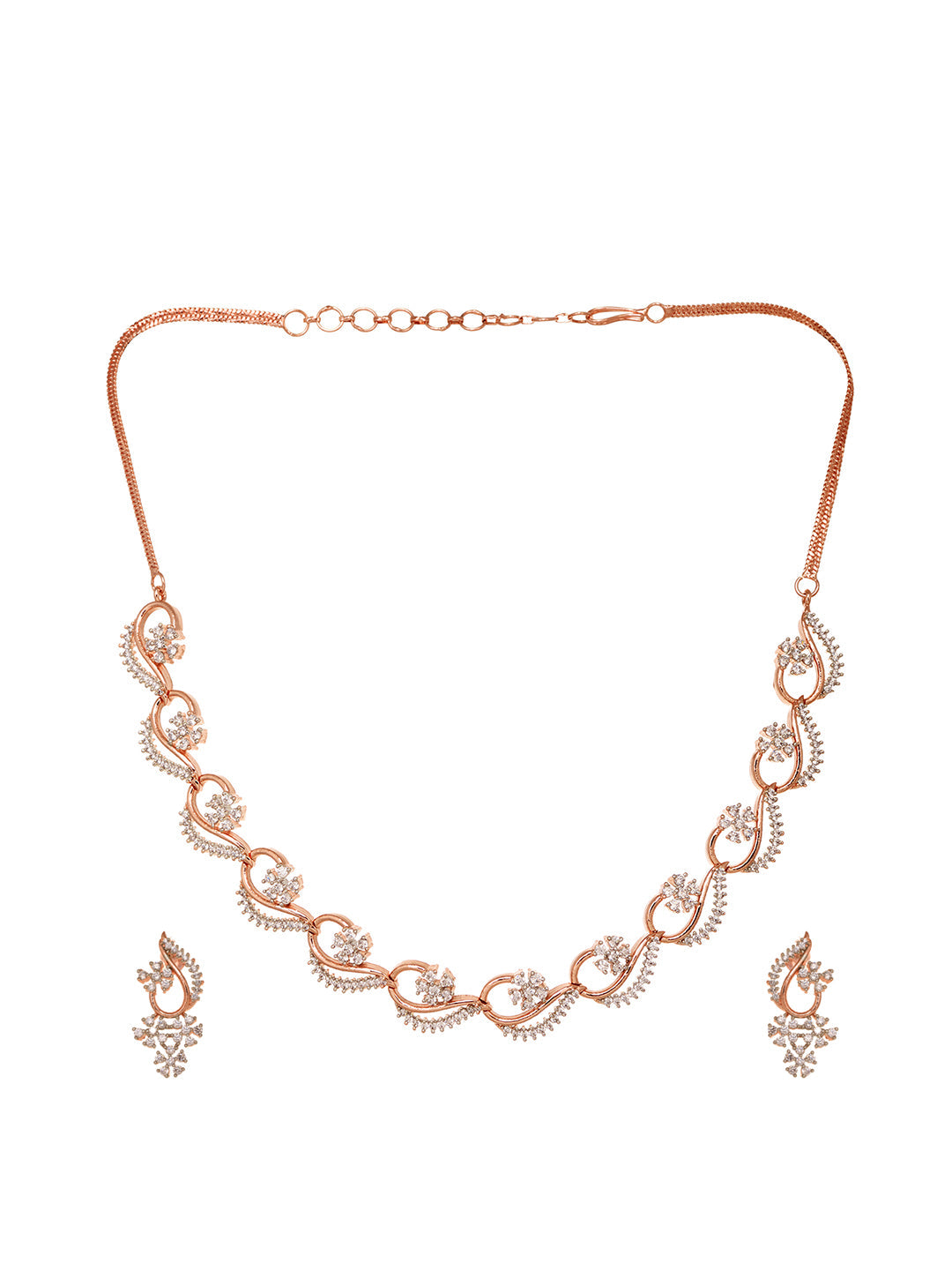 Rosegold Plated AD studded Necklace Earrings Jewellery Set, zaveri pearls, sale price rs, sale price, sale gold plated, sale gold, sale, rubans, ring, regular price, priyassi jewellery, kusha