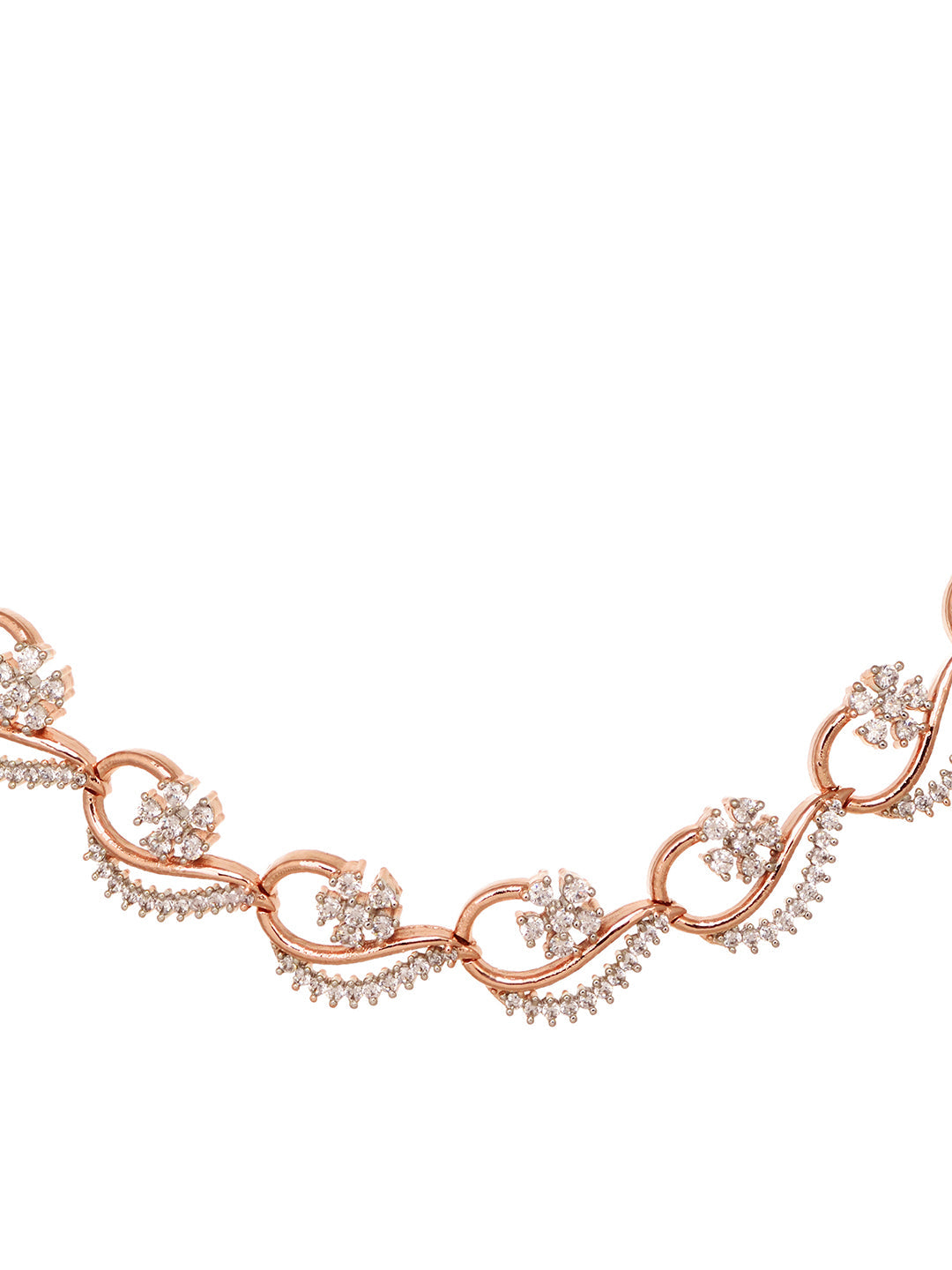 Rosegold Plated AD studded Necklace Earrings Jewellery Set, zaveri pearls, sale price rs, sale price, sale gold plated, sale gold, sale, rubans, ring, regular price, priyassi jewellery, kusha