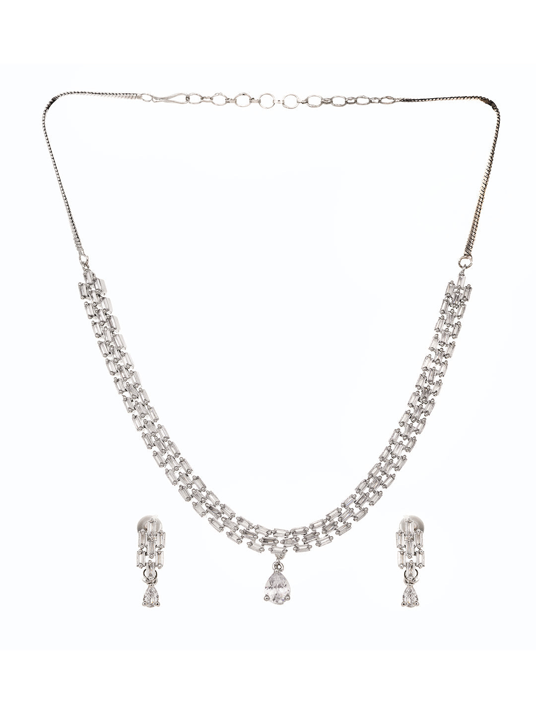 White Rhodium Plated AD studded Necklace Earrings Jewellery Set, zaveri pearls, sale price rs, sale price, sale gold plated, sale gold, sale, rubans, ring, regular price, priyassi jewellery, 