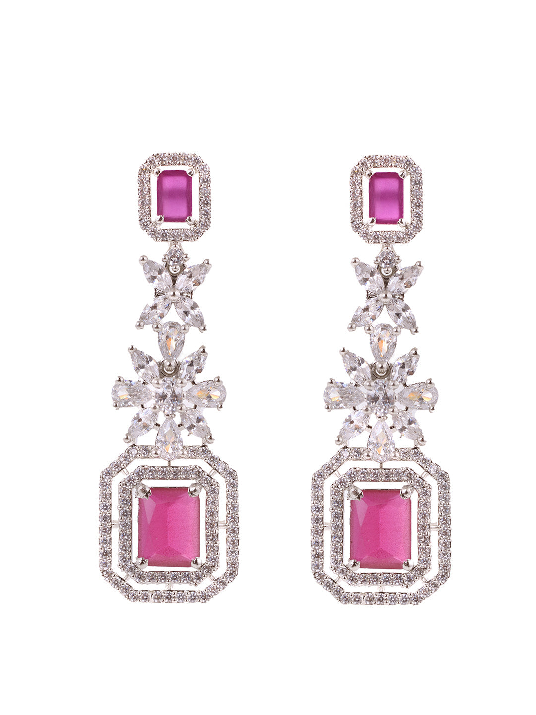 White Rhodium Plated Red AD studded Necklace Earrings Jewellery Set, zaveri pearls, sale price rs, sale price, sale gold plated, sale gold, sale, rubans, ring, regular price, priyassi jewelle