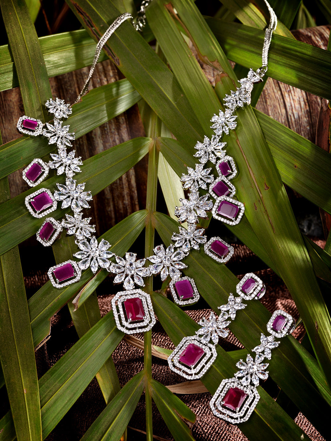 White Rhodium Plated Red AD studded Necklace Earrings Jewellery Set, zaveri pearls, sale price rs, sale price, sale gold plated, sale gold, sale, rubans, ring, regular price, priyassi jewelle