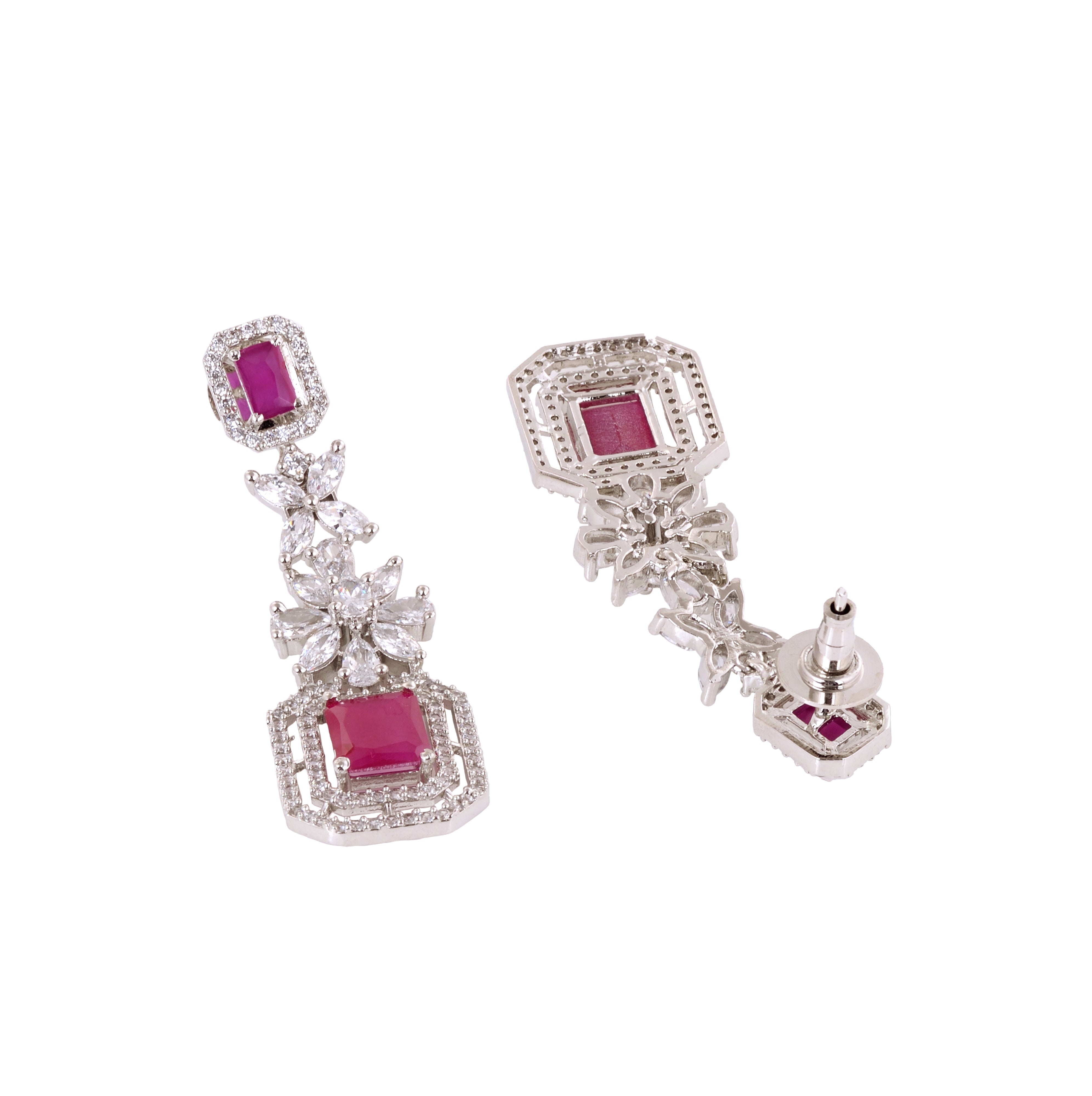 White Rhodium Plated Red AD studded Necklace Earrings Jewellery Set, zaveri pearls, sale price rs, sale price, sale gold plated, sale gold, sale, rubans, ring, regular price, priyassi jewelle