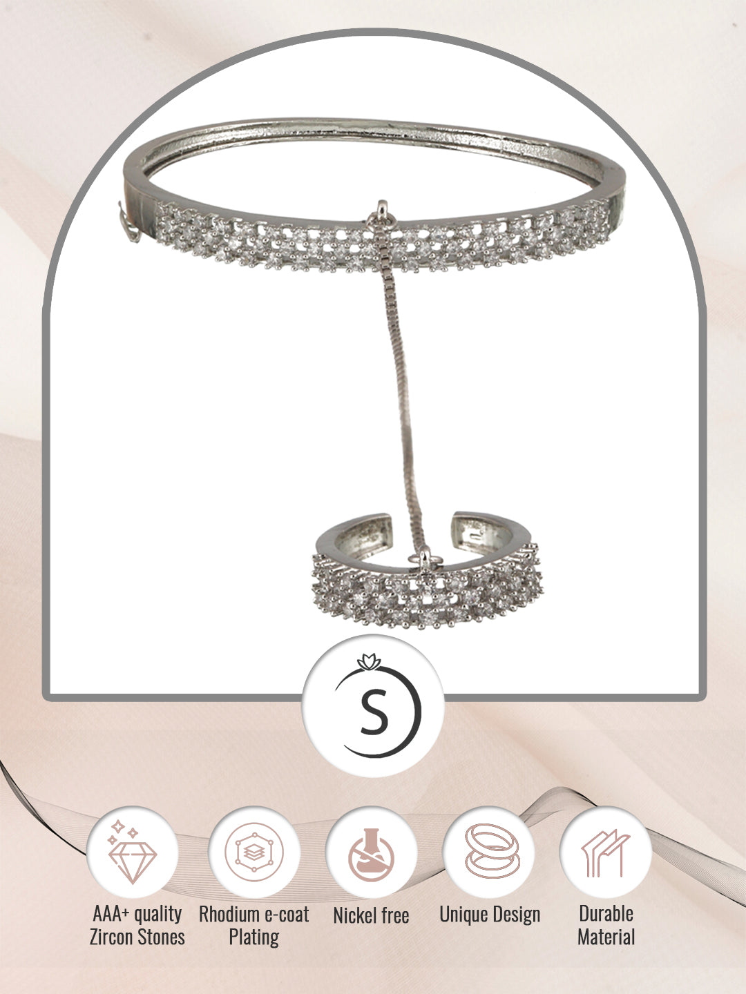 Silver Toned AD studded Handcrafted Ring Bracelet, zaveri pearls, sale price rs, sale price, sale gold plated, sale gold, sale, rubans, ring, regular price, priyassi jewellery, kushal's - Sar