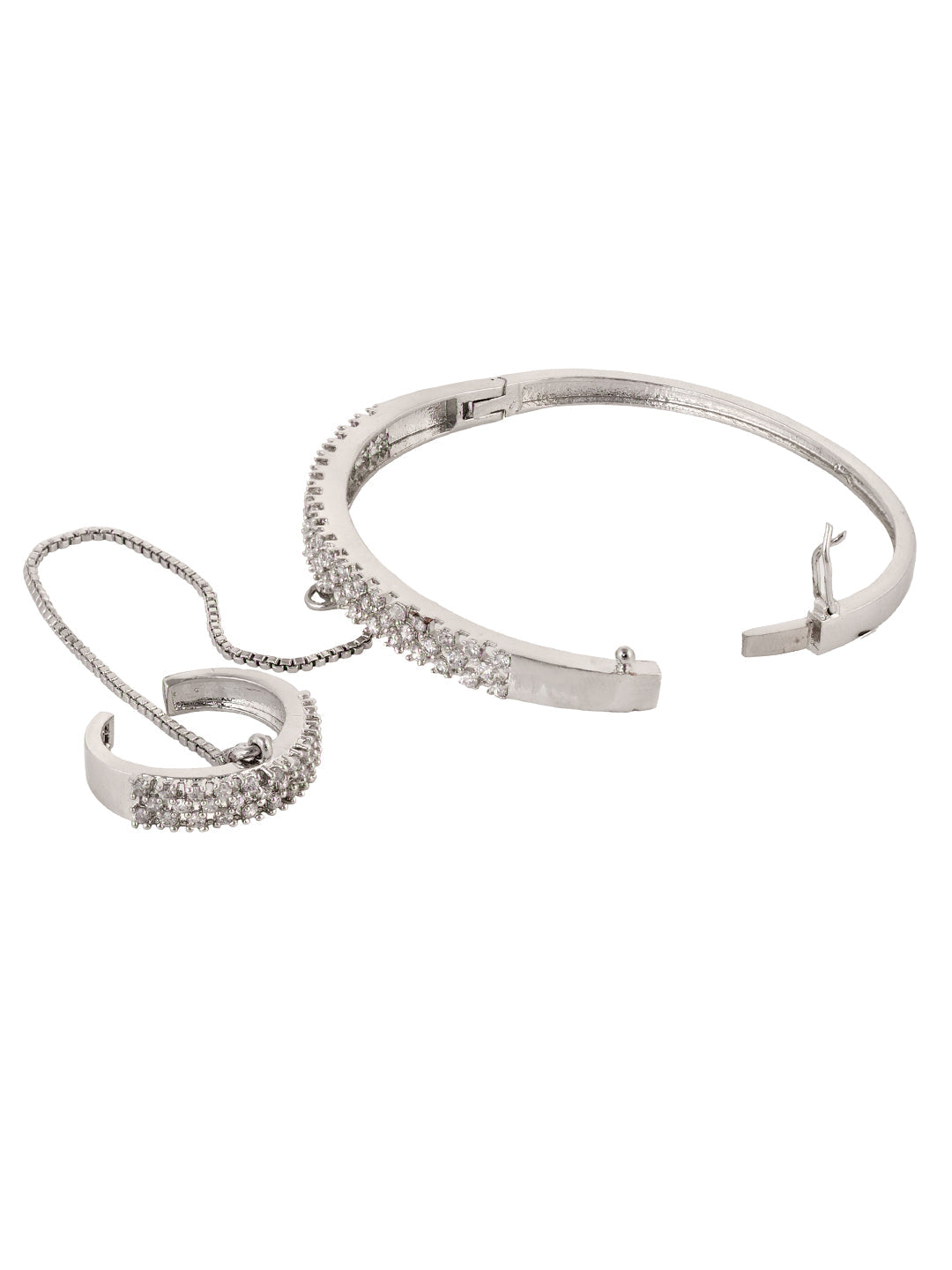 Silver Toned AD studded Handcrafted Ring Bracelet, zaveri pearls, sale price rs, sale price, sale gold plated, sale gold, sale, rubans, ring, regular price, priyassi jewellery, kushal's - Sar