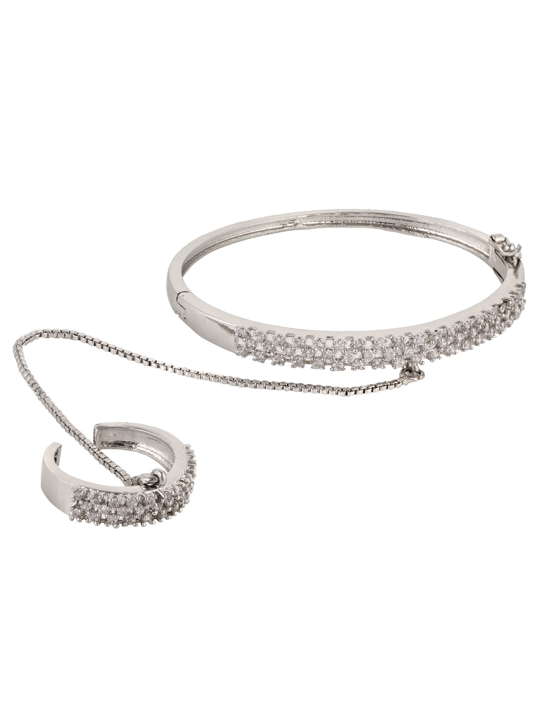 Silver Toned AD studded Handcrafted Ring Bracelet, zaveri pearls, sale price rs, sale price, sale gold plated, sale gold, sale, rubans, ring, regular price, priyassi jewellery, kushal's - Sar