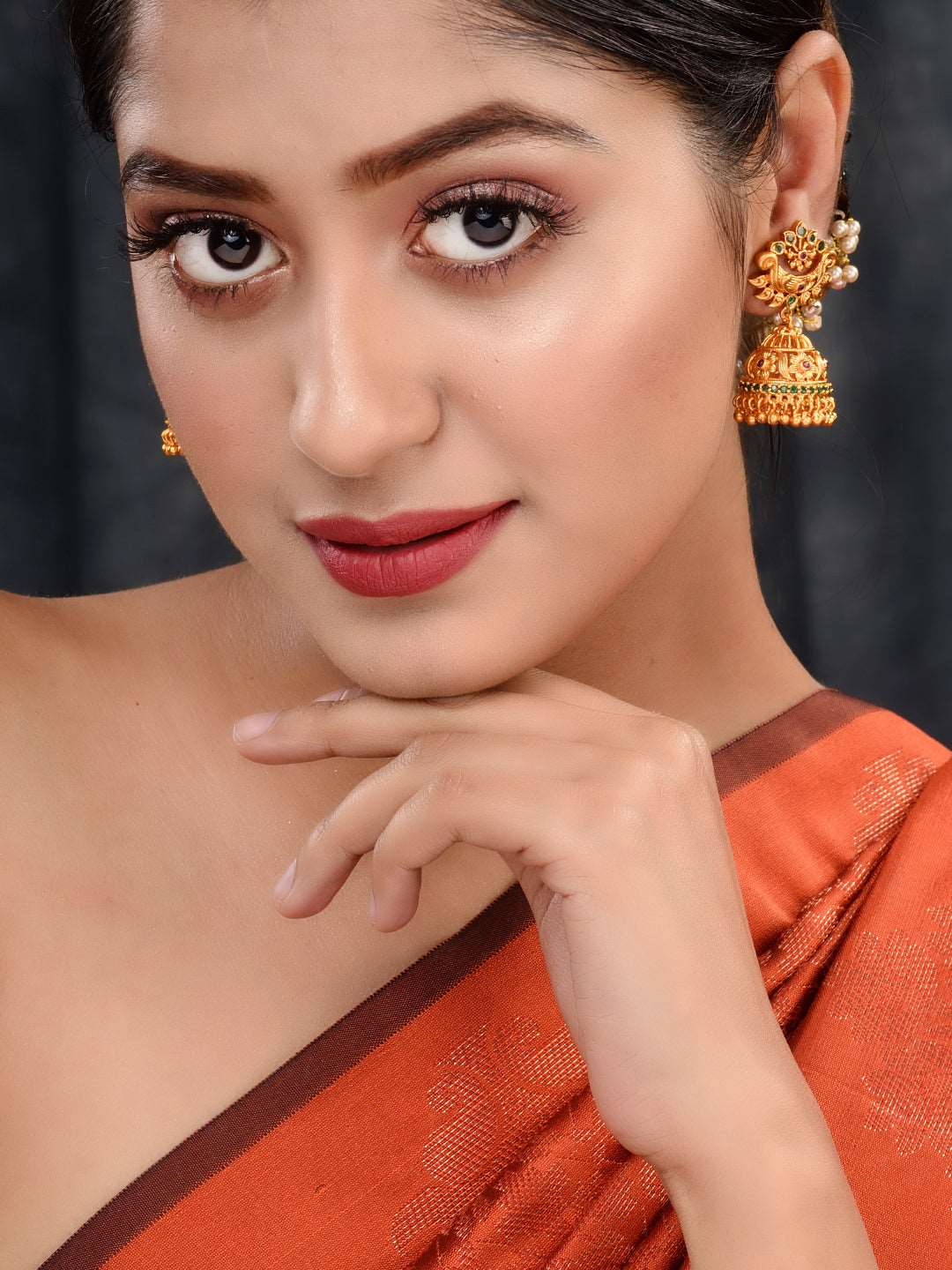 Gold Plated Multi stone studded Jhumka Earrings, zaveri pearls, sale price rs, sale price, sale gold plated, sale gold, sale, rubans, ring, regular price, priyassi jewellery, kushal's - Saraf