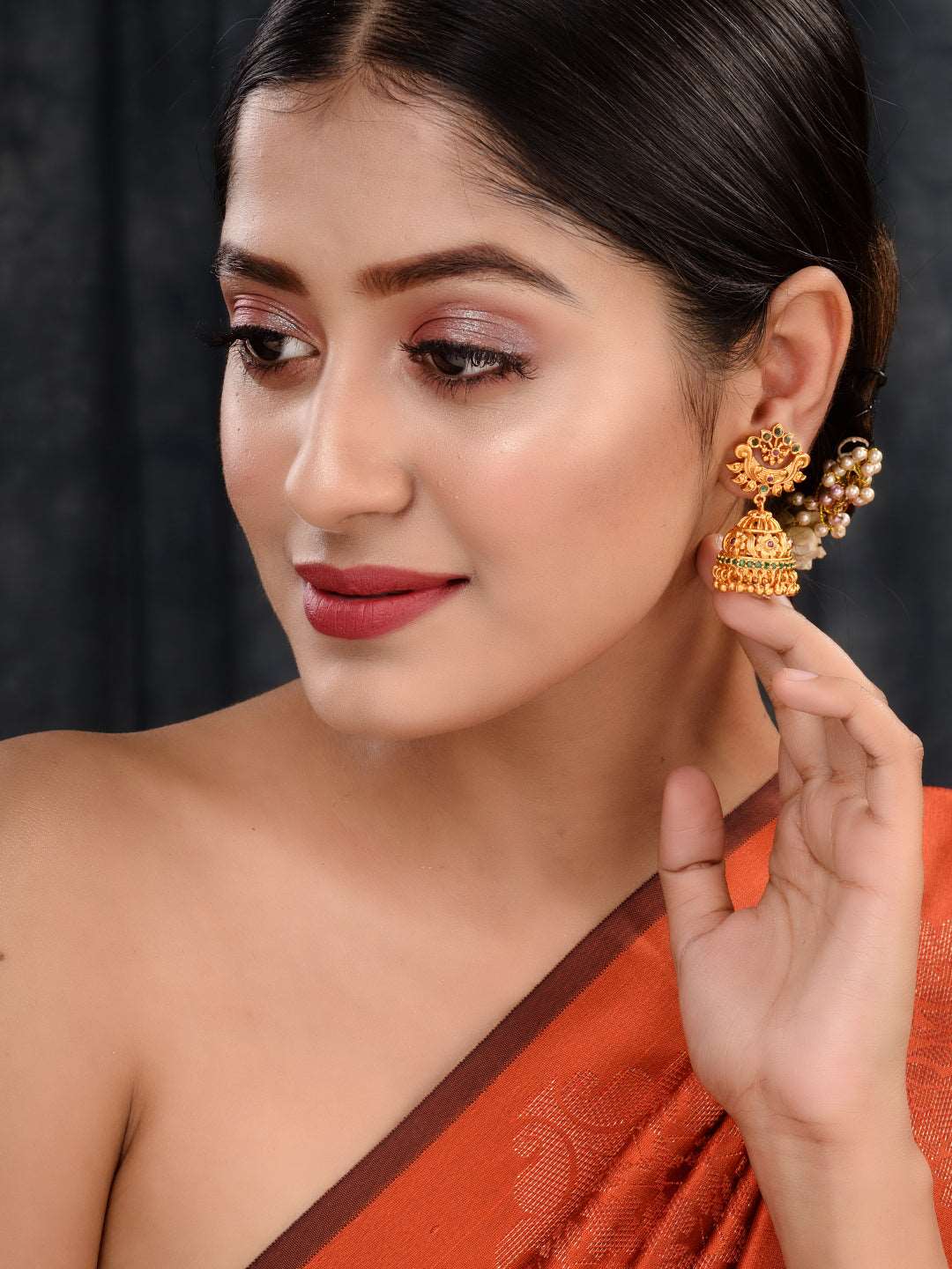 Gold Plated Multi stone studded Jhumka Earrings, zaveri pearls, sale price rs, sale price, sale gold plated, sale gold, sale, rubans, ring, regular price, priyassi jewellery, kushal's - Saraf