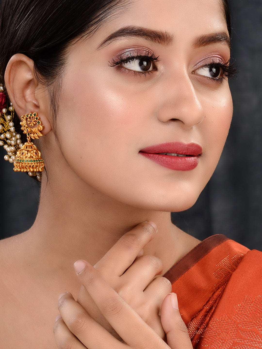 Gold Plated Multi stone studded Jhumka Earrings, zaveri pearls, sale price rs, sale price, sale gold plated, sale gold, sale, rubans, ring, regular price, priyassi jewellery, kushal's - Saraf