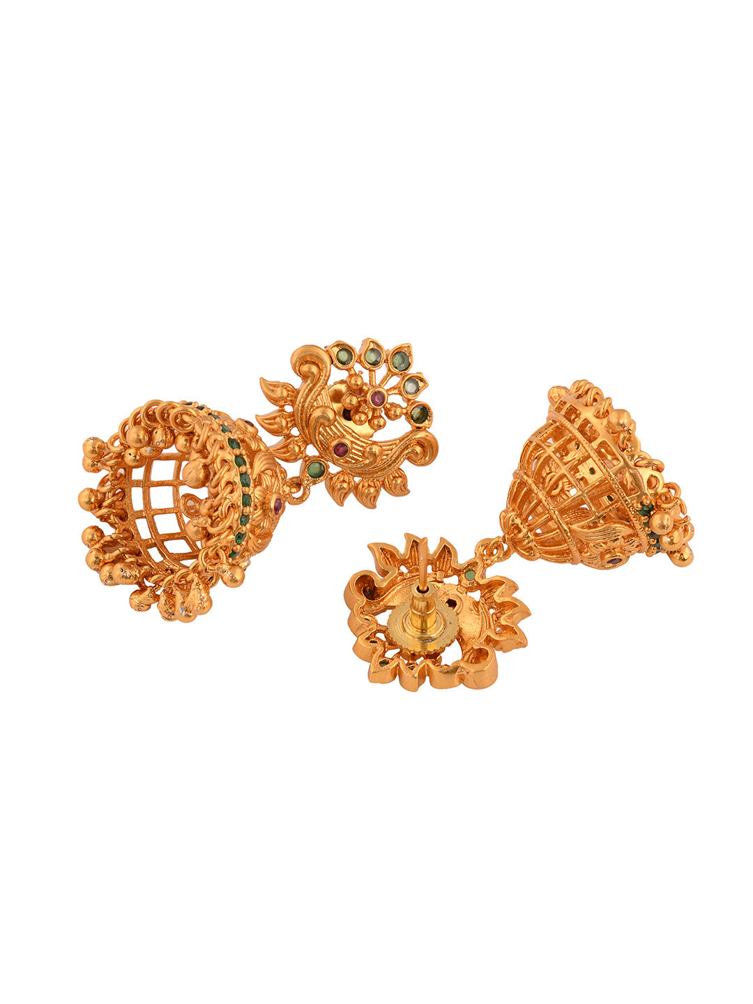 Gold Plated Multi stone studded Jhumka Earrings, zaveri pearls, sale price rs, sale price, sale gold plated, sale gold, sale, rubans, ring, regular price, priyassi jewellery, kushal's - Saraf
