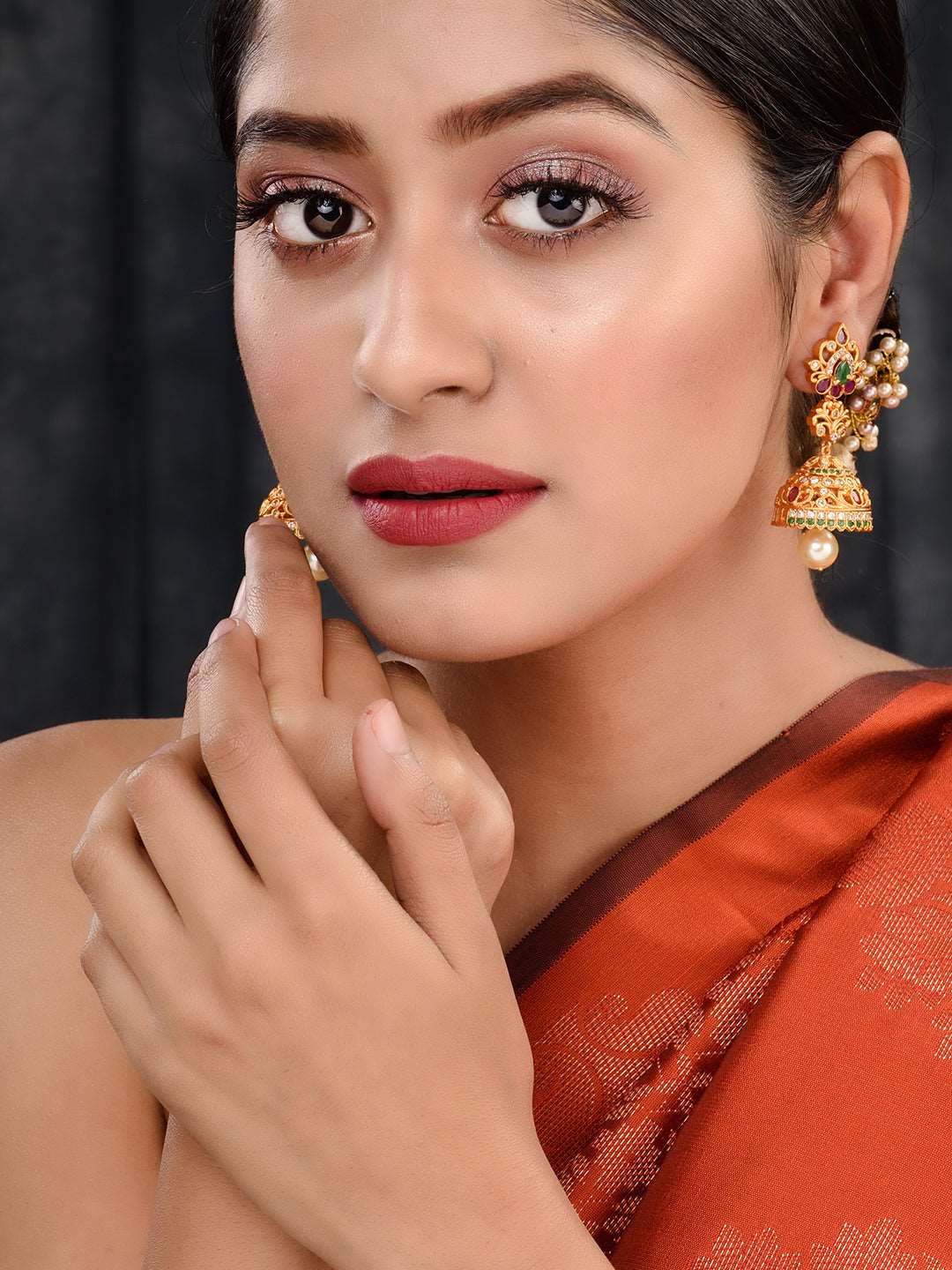 Gold Plated Multi stone studded Jhumka Earrings, zaveri pearls, sale price rs, sale price, sale gold plated, sale gold, sale, rubans, ring, regular price, priyassi jewellery, kushal's - Saraf