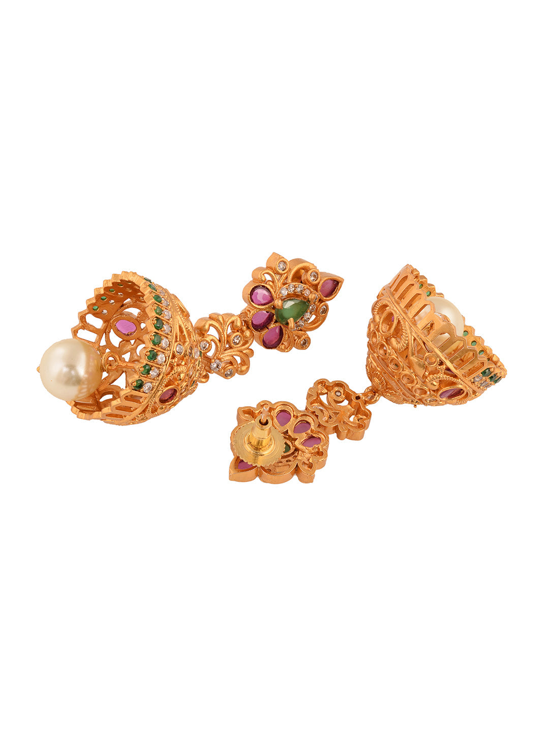 Gold Plated Multi stone studded Jhumka Earrings, zaveri pearls, sale price rs, sale price, sale gold plated, sale gold, sale, rubans, ring, regular price, priyassi jewellery, kushal's - Saraf
