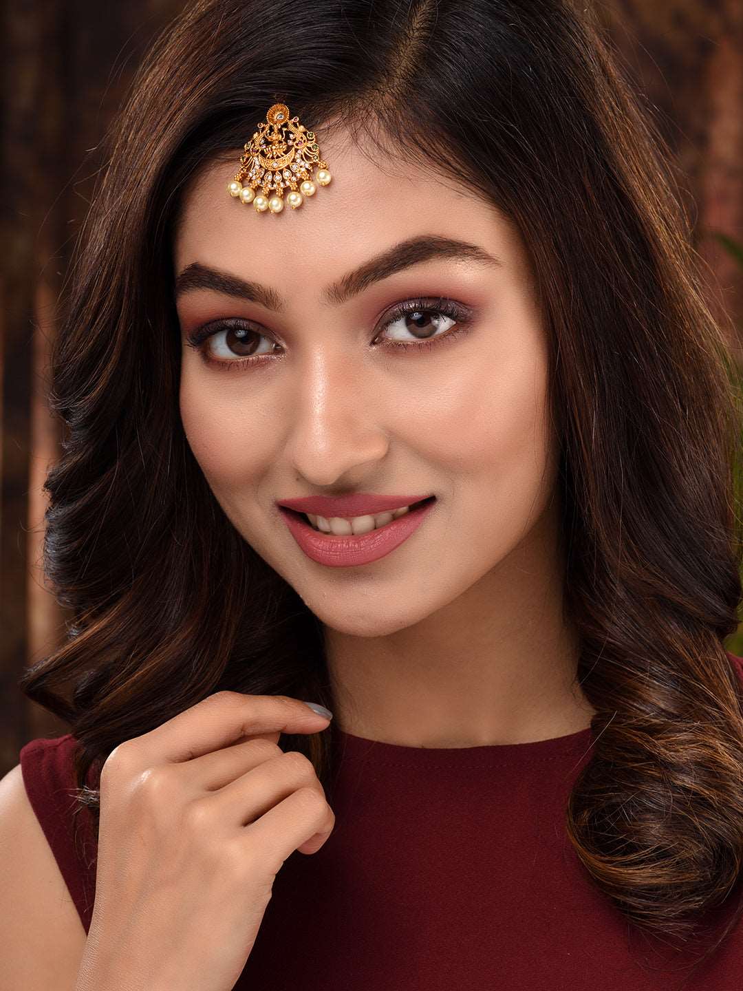 Gold Plated Red & Green AD Studded Maang Tikka, zaveri pearls, sale price rs, sale price, sale gold plated, sale gold, sale, rubans, ring, regular price, priyassi jewellery, kushal's - Saraf 