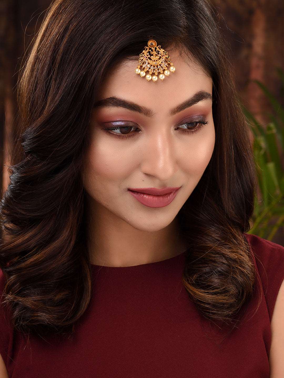 Gold Plated Red & Green AD Studded Maang Tikka, zaveri pearls, sale price rs, sale price, sale gold plated, sale gold, sale, rubans, ring, regular price, priyassi jewellery, kushal's - Saraf 