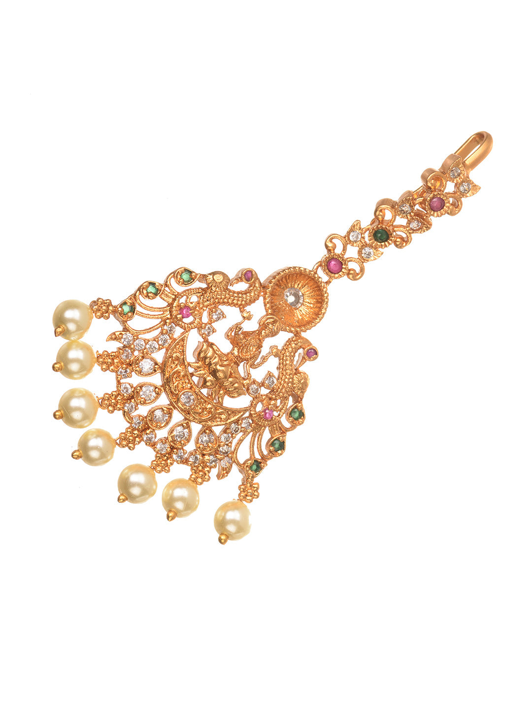Gold Plated Red & Green AD Studded Maang Tikka, zaveri pearls, sale price rs, sale price, sale gold plated, sale gold, sale, rubans, ring, regular price, priyassi jewellery, kushal's - Saraf 