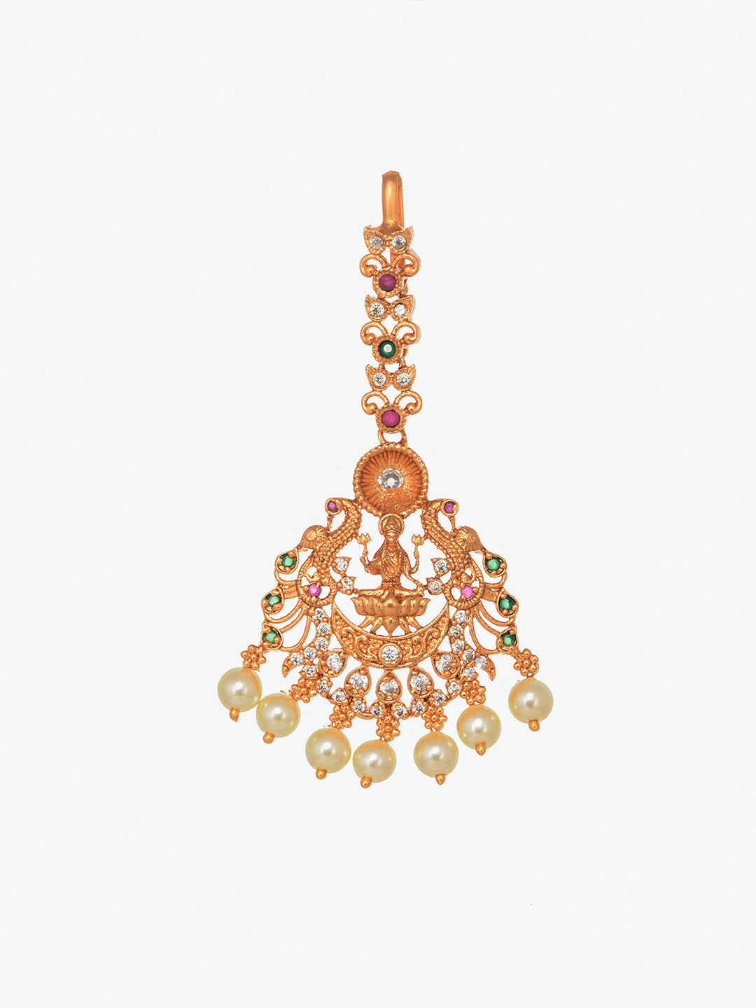 Gold Plated Red & Green AD Studded Maang Tikka, zaveri pearls, sale price rs, sale price, sale gold plated, sale gold, sale, rubans, ring, regular price, priyassi jewellery, kushal's - Saraf 
