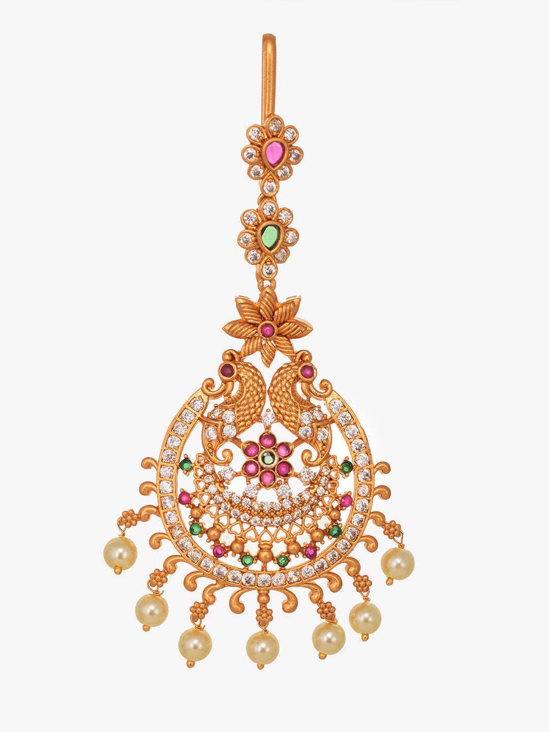Gold Plated Red & Green AD Studded Maang Tikka, zaveri pearls, sale price rs, sale price, sale gold plated, sale gold, sale, rubans, ring, regular price, priyassi jewellery, kushal's - Saraf 