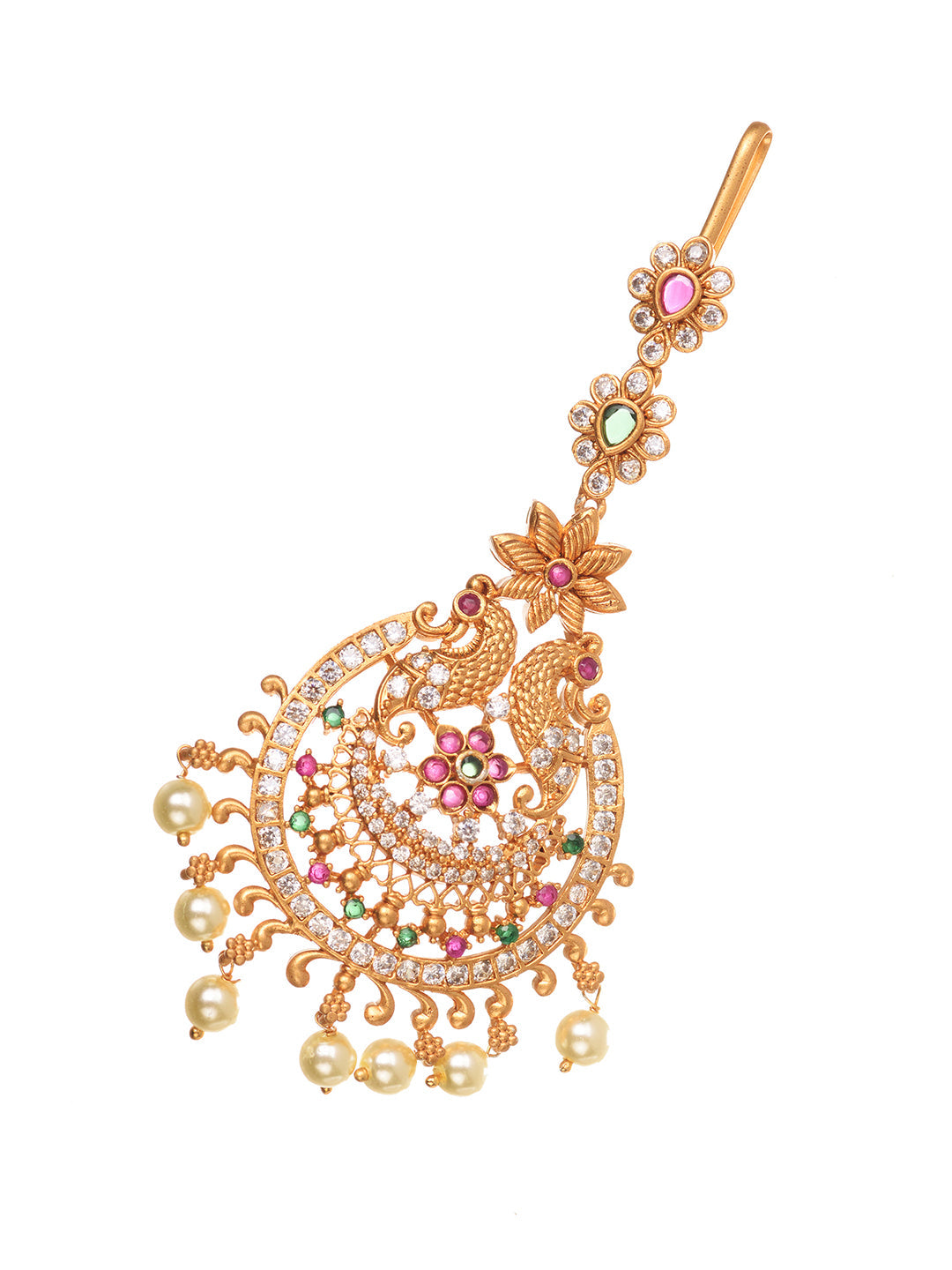 Gold Plated Red & Green AD Studded Maang Tikka, zaveri pearls, sale price rs, sale price, sale gold plated, sale gold, sale, rubans, ring, regular price, priyassi jewellery, kushal's - Saraf 