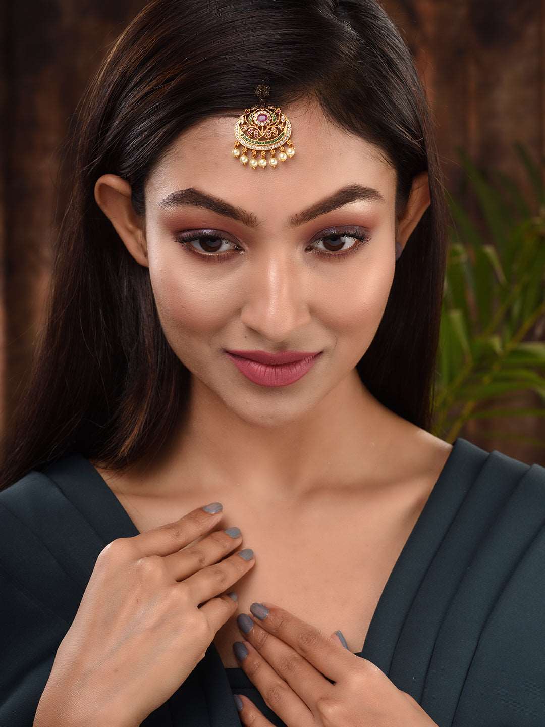 Gold Plated Multi AD Studded Maang Tikka, zaveri pearls, sale price rs, sale price, sale gold plated, sale gold, sale, rubans, ring, regular price, priyassi jewellery, kushal's - Saraf RS Jew