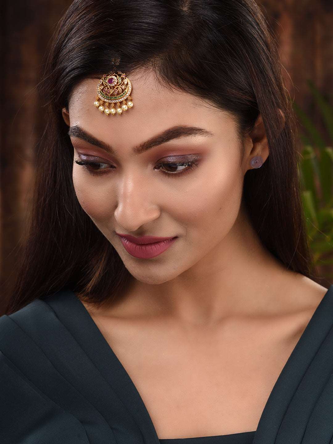 Gold Plated Multi AD Studded Maang Tikka, zaveri pearls, sale price rs, sale price, sale gold plated, sale gold, sale, rubans, ring, regular price, priyassi jewellery, kushal's - Saraf RS Jew