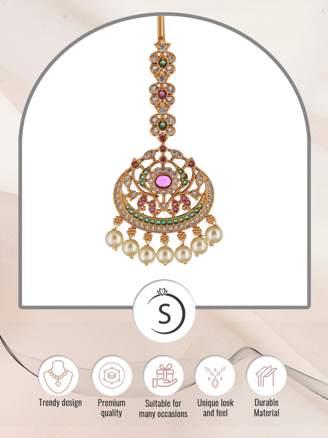 Gold Plated Multi AD Studded Maang Tikka, zaveri pearls, sale price rs, sale price, sale gold plated, sale gold, sale, rubans, ring, regular price, priyassi jewellery, kushal's - Saraf RS Jew