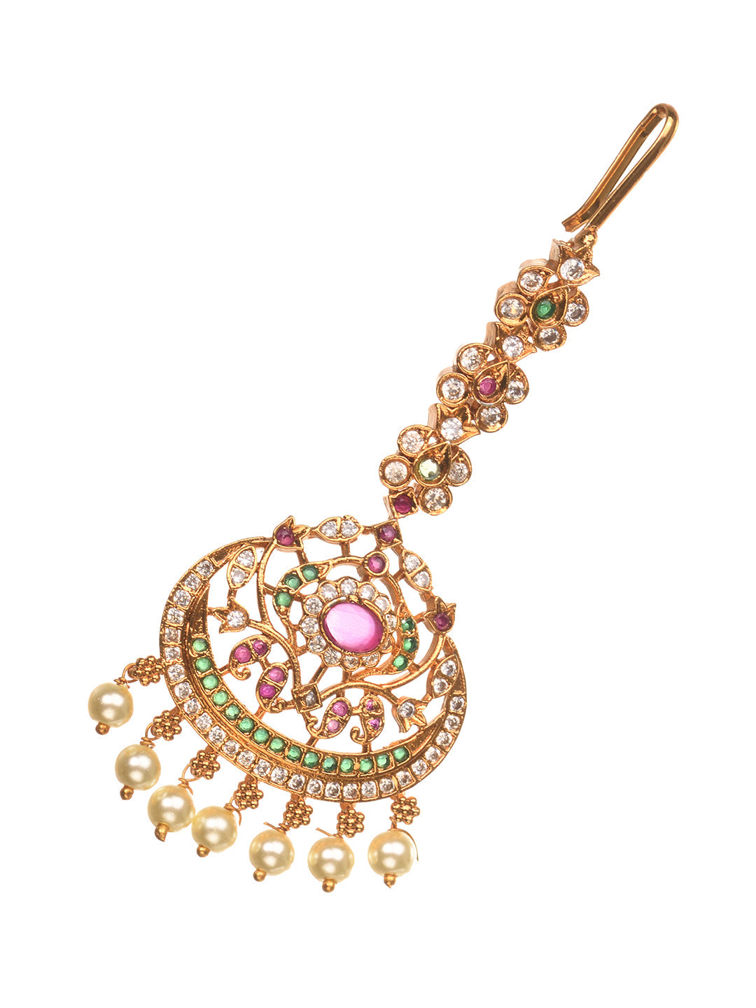 Gold Plated Multi AD Studded Maang Tikka, zaveri pearls, sale price rs, sale price, sale gold plated, sale gold, sale, rubans, ring, regular price, priyassi jewellery, kushal's - Saraf RS Jew