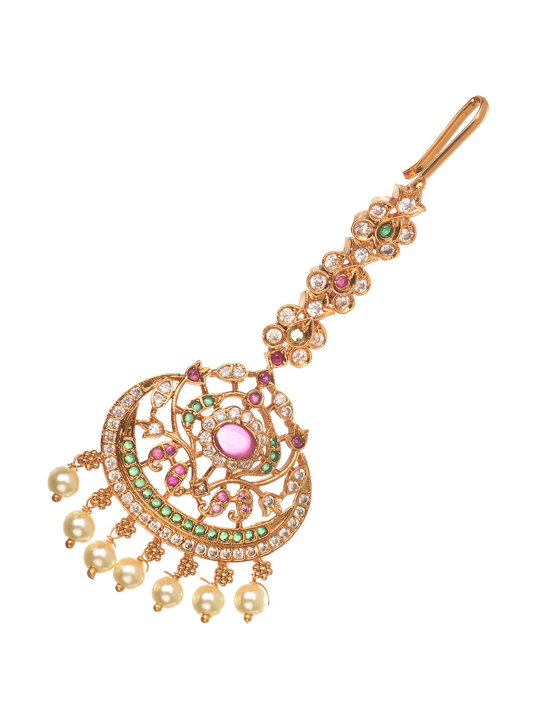 Gold Plated Multi AD Studded Maang Tikka, zaveri pearls, sale price rs, sale price, sale gold plated, sale gold, sale, rubans, ring, regular price, priyassi jewellery, kushal's - Saraf RS Jew