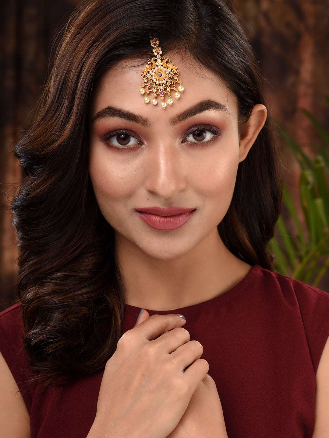 Gold Plated Multi AD Studded Maang Tikka, zaveri pearls, sale price rs, sale price, sale gold plated, sale gold, sale, rubans, ring, regular price, priyassi jewellery, kushal's - Saraf RS Jew