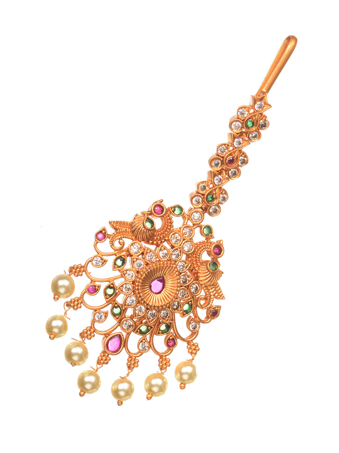 Gold Plated Multi AD Studded Maang Tikka, zaveri pearls, sale price rs, sale price, sale gold plated, sale gold, sale, rubans, ring, regular price, priyassi jewellery, kushal's - Saraf RS Jew