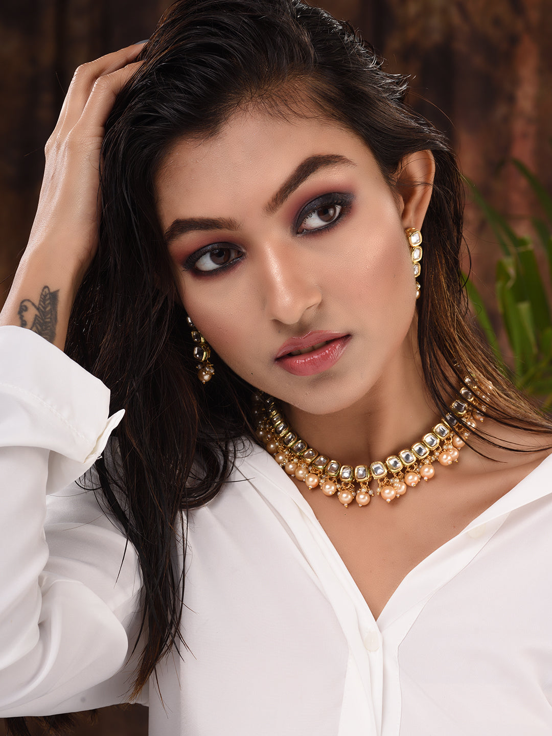 Gold Plated Single line Kundan Pearl Beaded Necklace Jewellery Set, zaveri pearls, sale price rs, sale price, sale gold plated, sale gold, sale, rubans, ring, regular price, priyassi jeweller