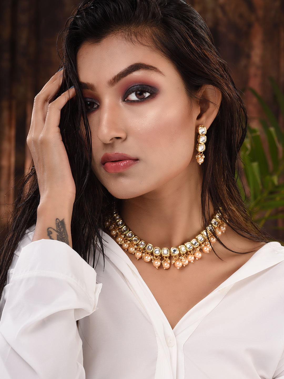Gold Plated Single line Kundan Pearl Beaded Necklace Jewellery Set, zaveri pearls, sale price rs, sale price, sale gold plated, sale gold, sale, rubans, ring, regular price, priyassi jeweller