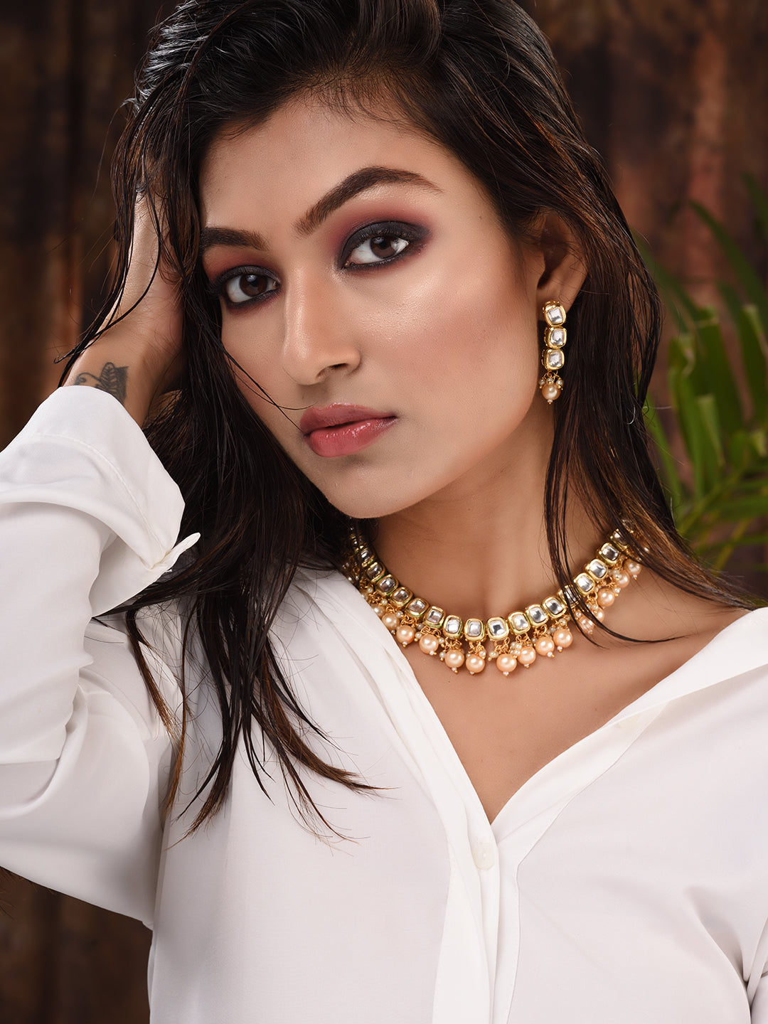 Gold Plated Single line Kundan Pearl Beaded Necklace Jewellery Set, zaveri pearls, sale price rs, sale price, sale gold plated, sale gold, sale, rubans, ring, regular price, priyassi jeweller