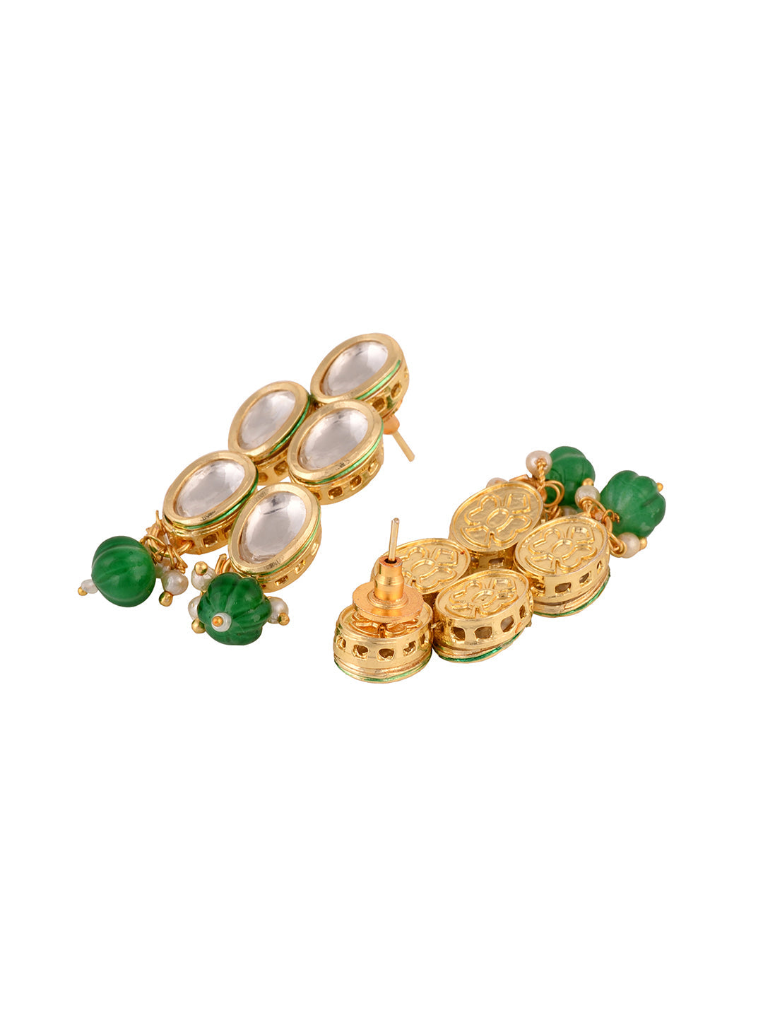 Gold Toned Double line Kundan & Green Beaded Necklace Jewellery Set, zaveri pearls, sale price rs, sale price, sale gold plated, sale gold, sale, rubans, ring, regular price, priyassi jewelle