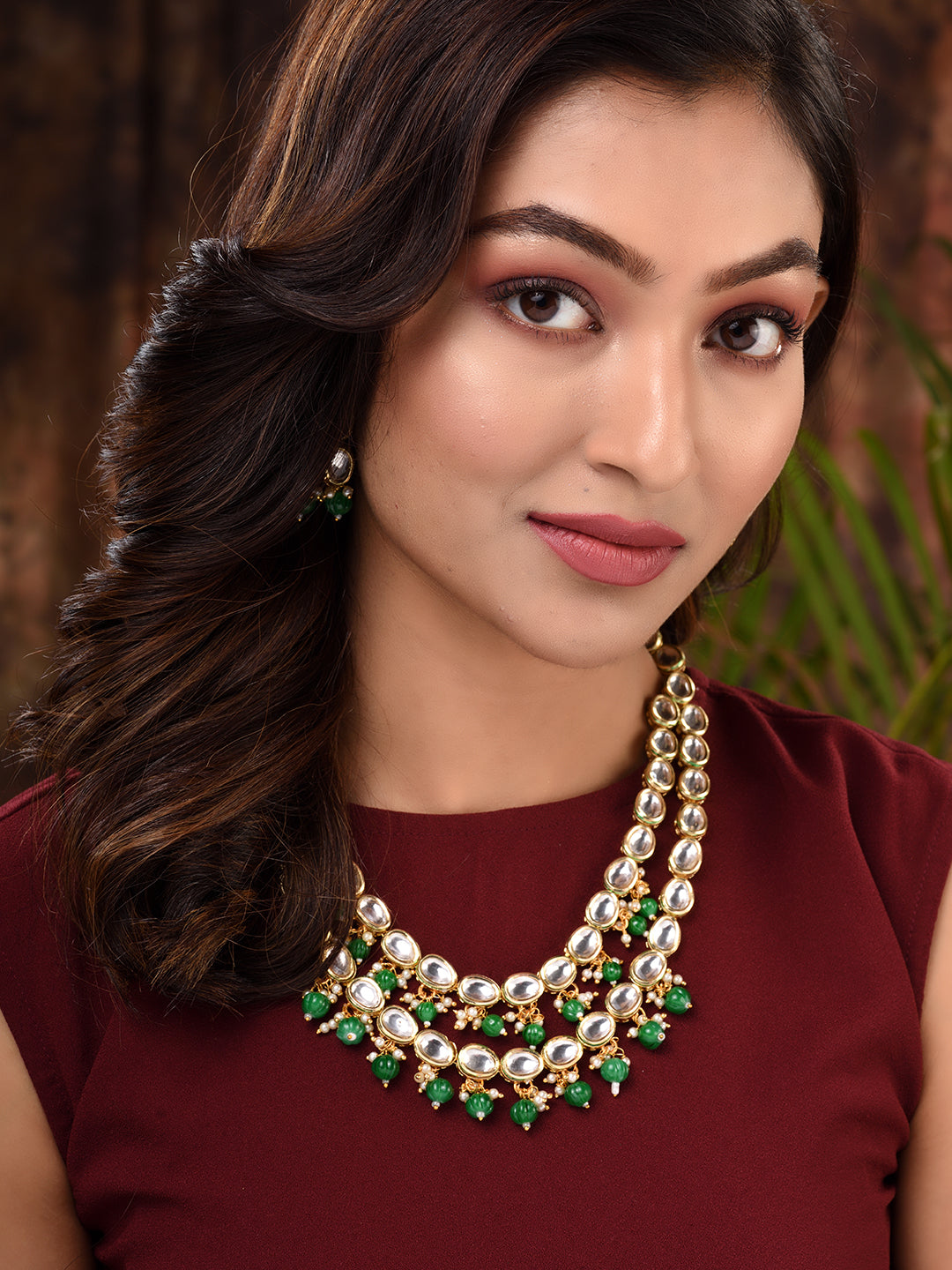 Gold Toned Double line Kundan & Green Beaded Necklace Jewellery Set, zaveri pearls, sale price rs, sale price, sale gold plated, sale gold, sale, rubans, ring, regular price, priyassi jewelle