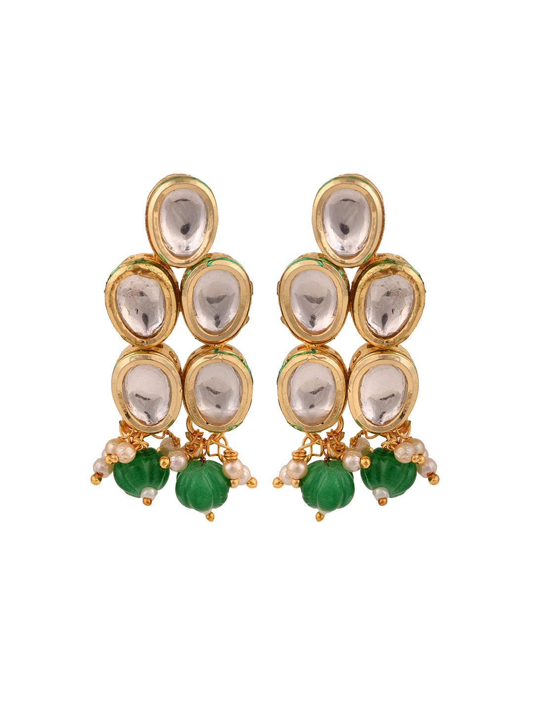 Gold Toned Double line Kundan & Green Beaded Necklace Jewellery Set, zaveri pearls, sale price rs, sale price, sale gold plated, sale gold, sale, rubans, ring, regular price, priyassi jewelle