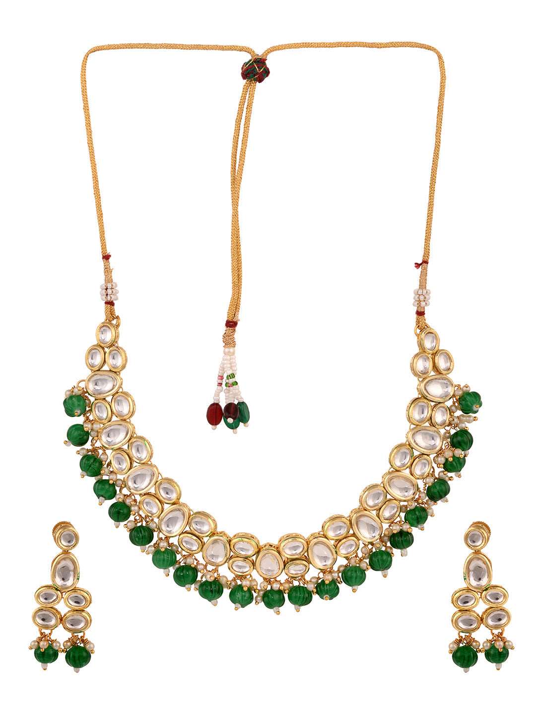Gold Plated Green & White Kundan studded Beaded Choker Jewellery Set, zaveri pearls, sale price rs, sale price, sale gold plated, sale gold, sale, rubans, ring, regular price, priyassi jewell