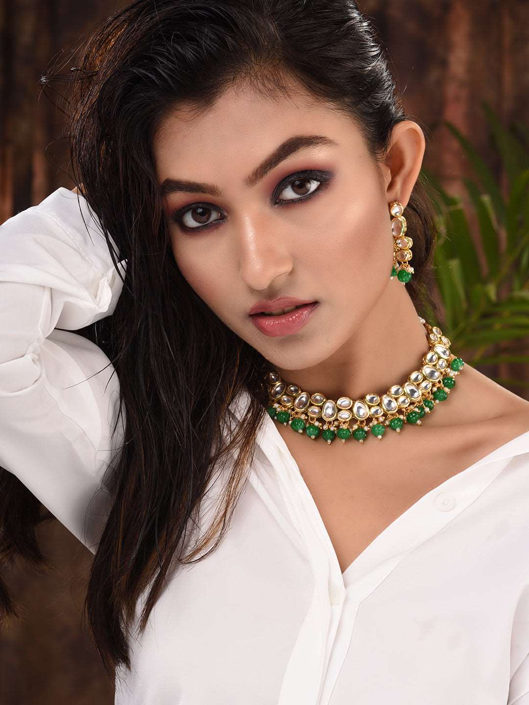 Gold Plated Green & White Kundan studded Beaded Choker Jewellery Set, zaveri pearls, sale price rs, sale price, sale gold plated, sale gold, sale, rubans, ring, regular price, priyassi jewell