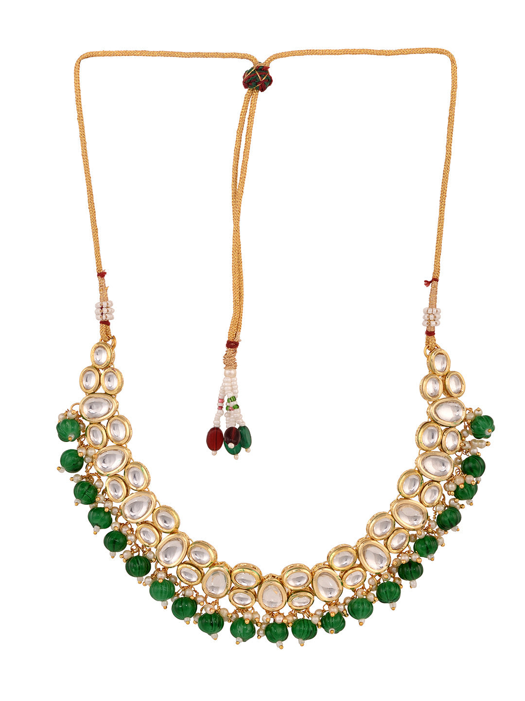 Gold Plated Green & White Kundan studded Beaded Choker Jewellery Set, zaveri pearls, sale price rs, sale price, sale gold plated, sale gold, sale, rubans, ring, regular price, priyassi jewell