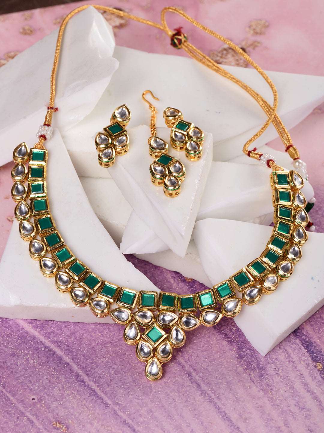 Gold Plated Green & White Kundan studded modern Necklace Jewellery Set, zaveri pearls, sale price rs, sale price, sale gold plated, sale gold, sale, rubans, ring, regular price, priyassi jewe