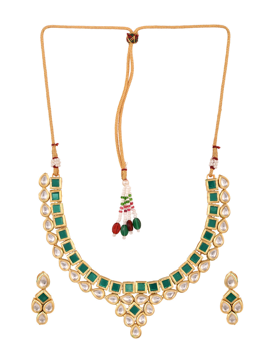 Gold Plated Green & White Kundan studded modern Necklace Jewellery Set, zaveri pearls, sale price rs, sale price, sale gold plated, sale gold, sale, rubans, ring, regular price, priyassi jewe