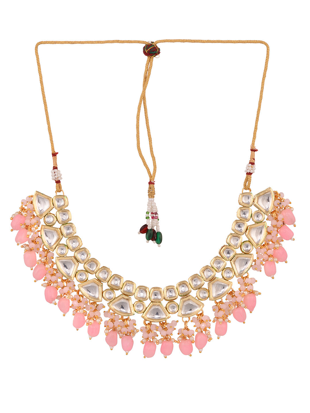 Gold Toned Kundan & Pink Bead studded Handcrafted Jewellery Set, zaveri pearls, sale price rs, sale price, sale gold plated, sale gold, sale, rubans, ring, regular price, priyassi jewellery, 