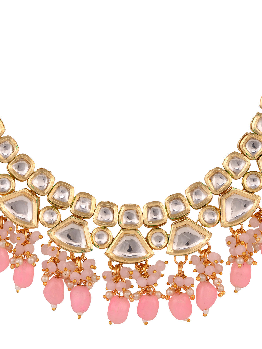 Gold Toned Kundan & Pink Bead studded Handcrafted Jewellery Set, zaveri pearls, sale price rs, sale price, sale gold plated, sale gold, sale, rubans, ring, regular price, priyassi jewellery, 