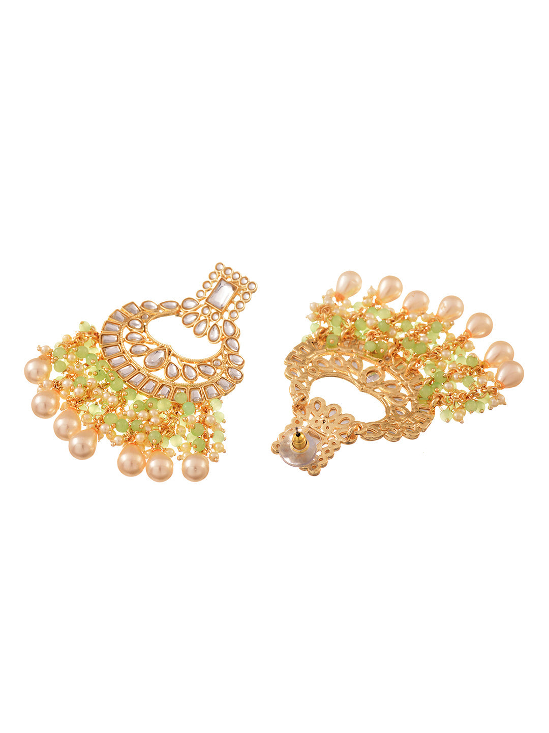 Gold Plated Mint Kundan studded & Beadded Cresent Chandballi Earrings, zaveri pearls, sale price rs, sale price, sale gold plated, sale gold, sale, rubans, ring, regular price, priyassi jewel